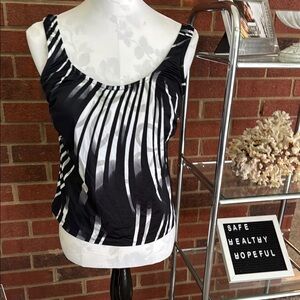 Carol Wor Tankini Top Black and White Print Swimwear
